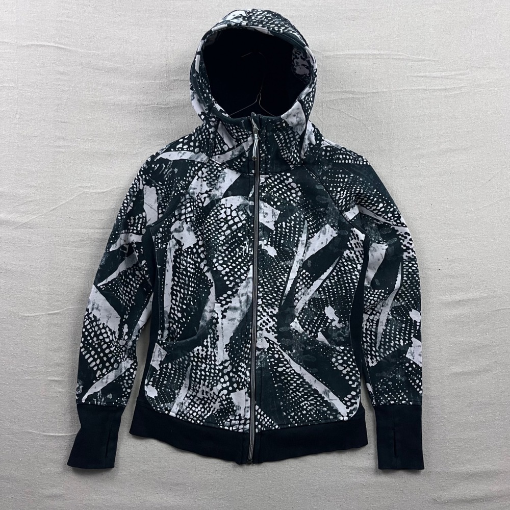 Lululemon Scuba Hoodie Womens 8 Black White‎ Abstract Dot Full Zip Thumbholes